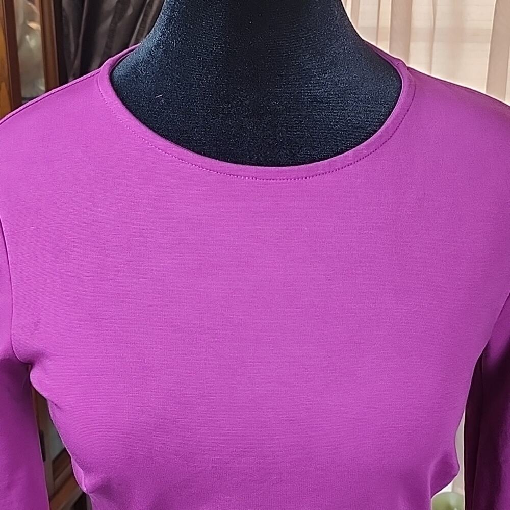 BODEN | Vibrant Purple Ruched Bodycon Long Sleeve Cotton Blend Midi Dress | 4 - Picture 3 of 11